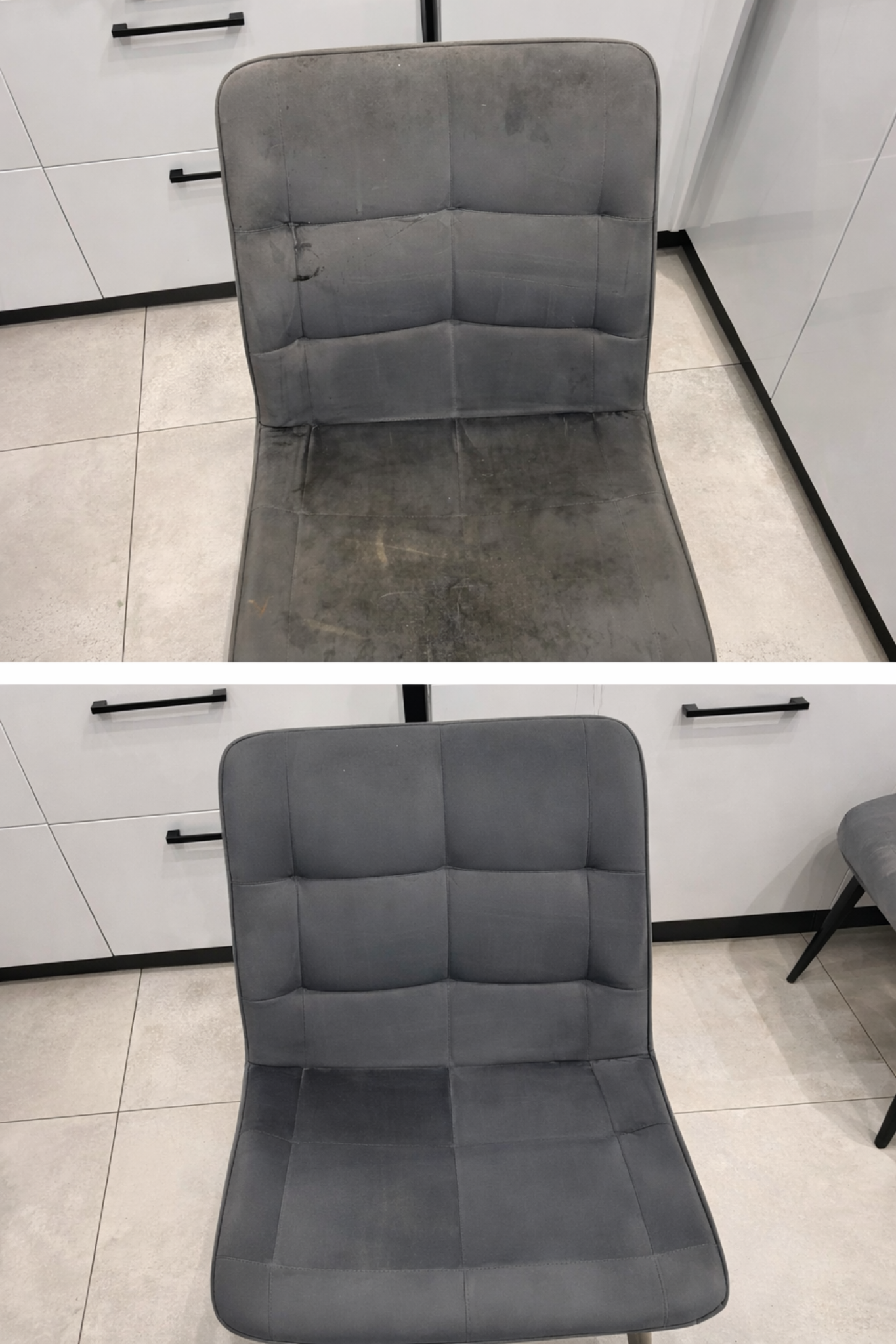 Czyszczenie kanapy przed i po